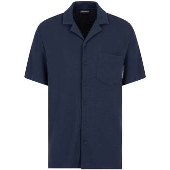 Emporio Armani Overhemd Lange Mouw  Waffle Jersey Lounge Shirt Navy Blue