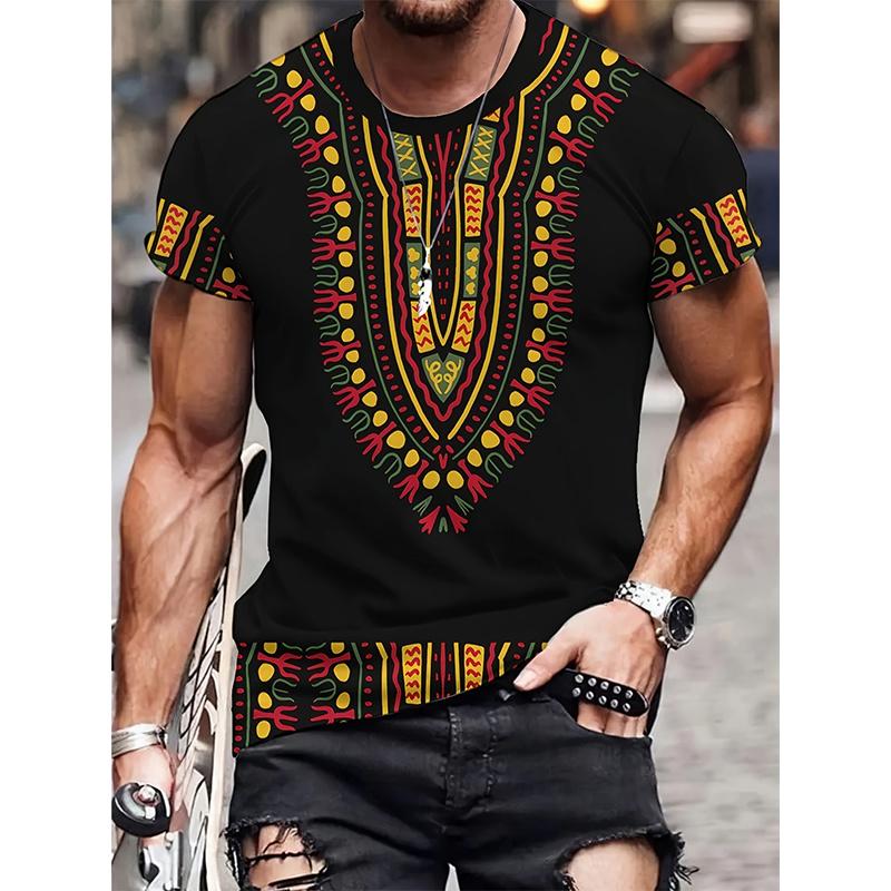 ETST0013 African Ethnic Pattern T-Shirt For Men Tribal Dashiki 3D Printed Tees Summer Casual Short Sleeve Loose T Shirts Round Neck Tops 2XL