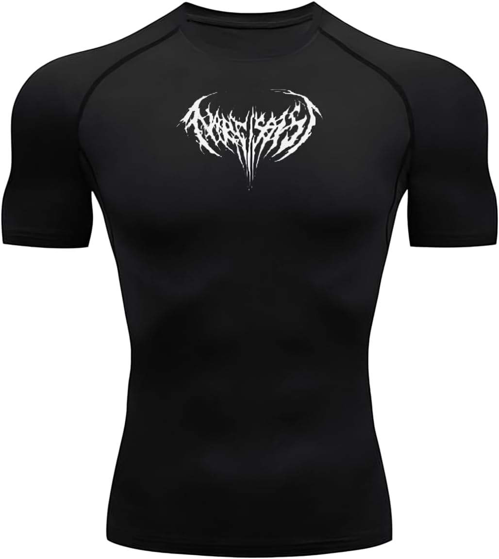 Xin nan zhuang Grafisch Metalen Design Zwart Compressieshirt voor Heren Gym Fitness Workout Prestatie Sportkleding Gymkleding S zwart