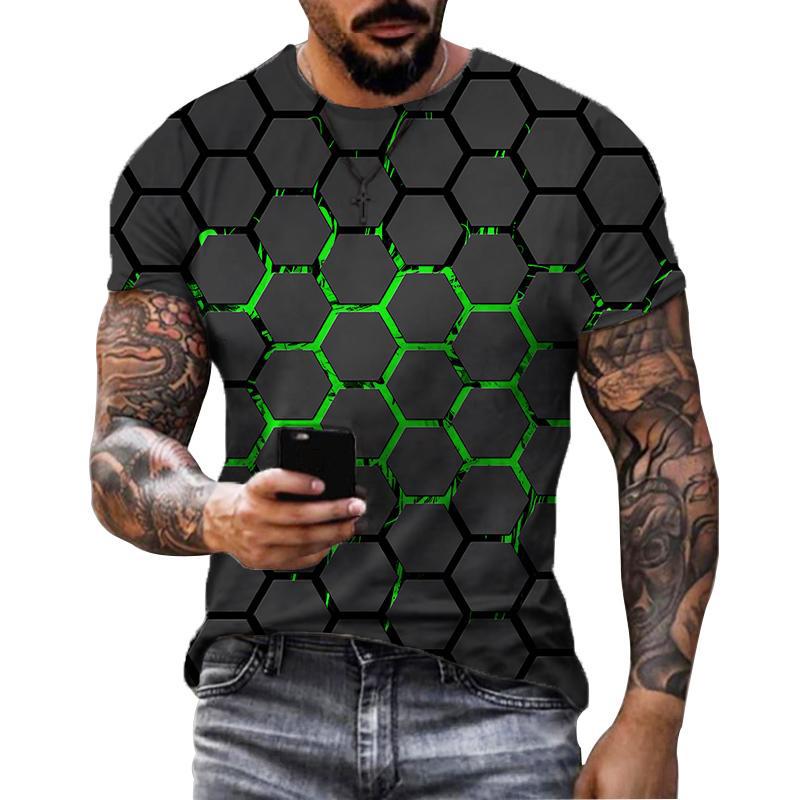 Kukebang Heren T-shirt Geometrische 3d Waterdruppel Afdrukken Nieuwe Zomer Mode Ronde Hals Losse Korte mouwen Casual heren T-shirt L