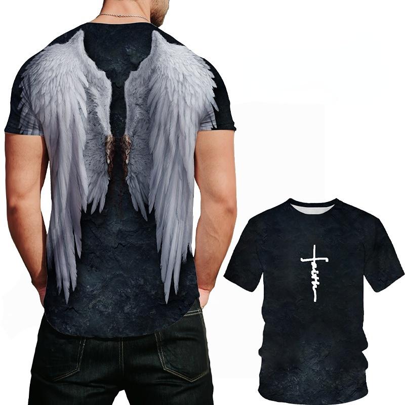 ETST WENDY Coole dames heren T-shirt engelenvleugels kruis 3D print korte mouwen zomer casual tops oversized mode ademende kleding M