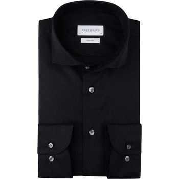 Profuomo Overhemd Lange Mouw  Twill Overhemd Zwart