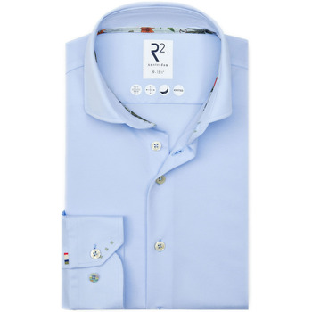 R2 Amsterdam Overhemd Lange Mouw  R2 Japanese Knitted Overhemd Korte Mouwen Lichtblauw
