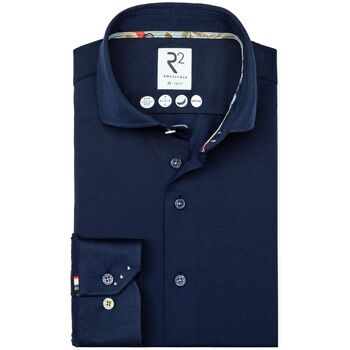 R2 Amsterdam Overhemd Lange Mouw  R2 Japanese Knitted Overhemd Korte Mouwen Navy