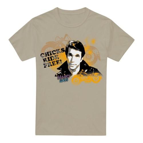 Pertemba FR - Apparel Happy Days Heren Chicks Ride Free T-shirt XXL zand