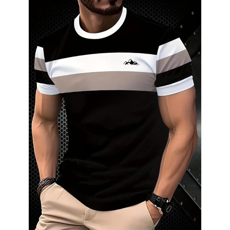 ETST 03 Zomer Klassiek Heren T-shirt Outdoor Ronde Hals Korte Mouw Top Streep Print Street Los T-shirt Mannelijk Oversized Kleding L
