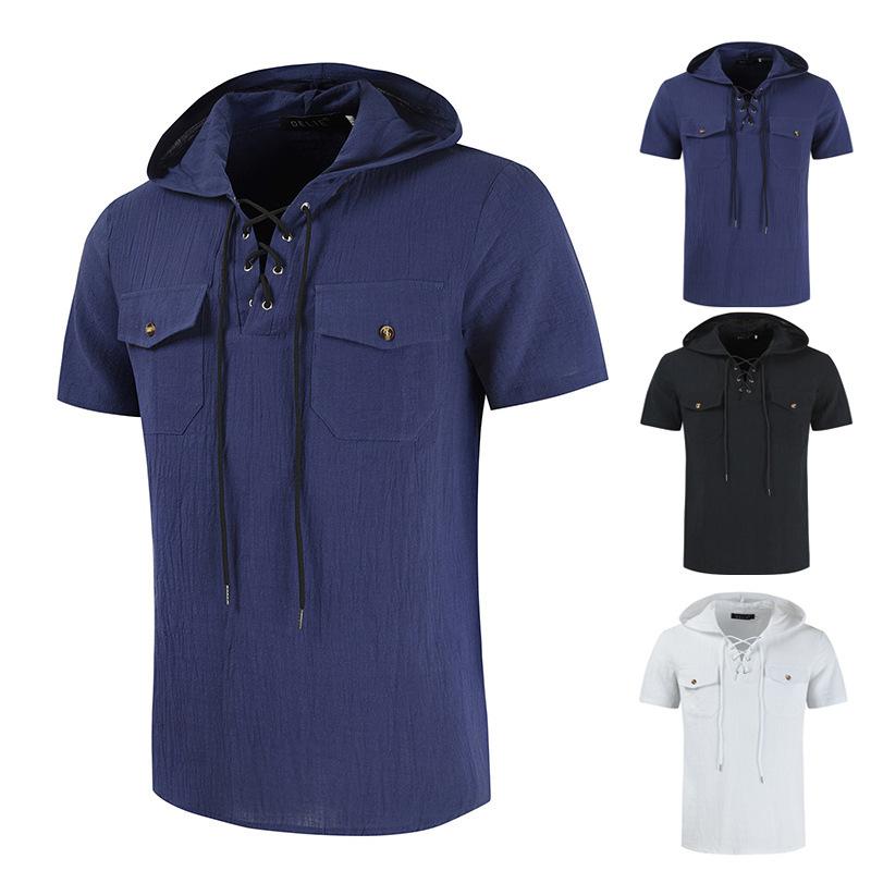 Dress1 Heren T-shirt Casual Hoodies met capuchon Korte mouw Losse Heren Zomer Strandshirts M zwart