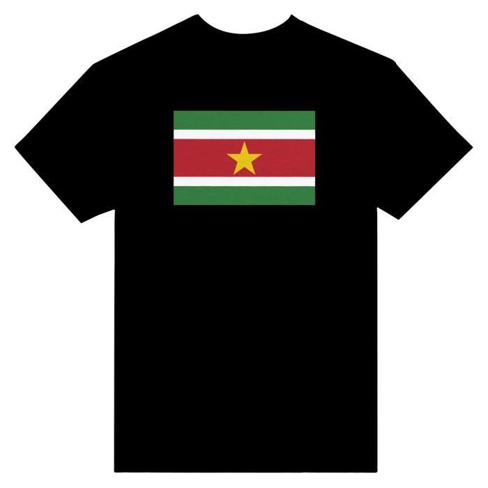 Pixelforma. T-shirt - PIXELFORMA - Vlag van Suriname - Zwart - 100% katoen - Korte mouwen