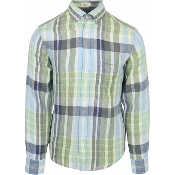 Gant Overhemd Lange Mouw  Overhemd Linnen Ruiten Blauw Groen