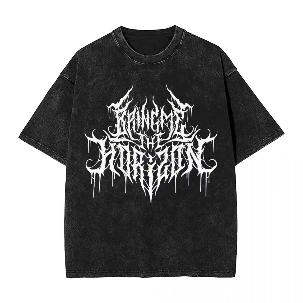A washed short sleeved T-shirt Top T-shirts Herenkleding BMTH Bring Me The Horizons Brutal Grappig Logo T-shirt Zomer Vintage T-shirts Tops Katoen Trending Grafisch M