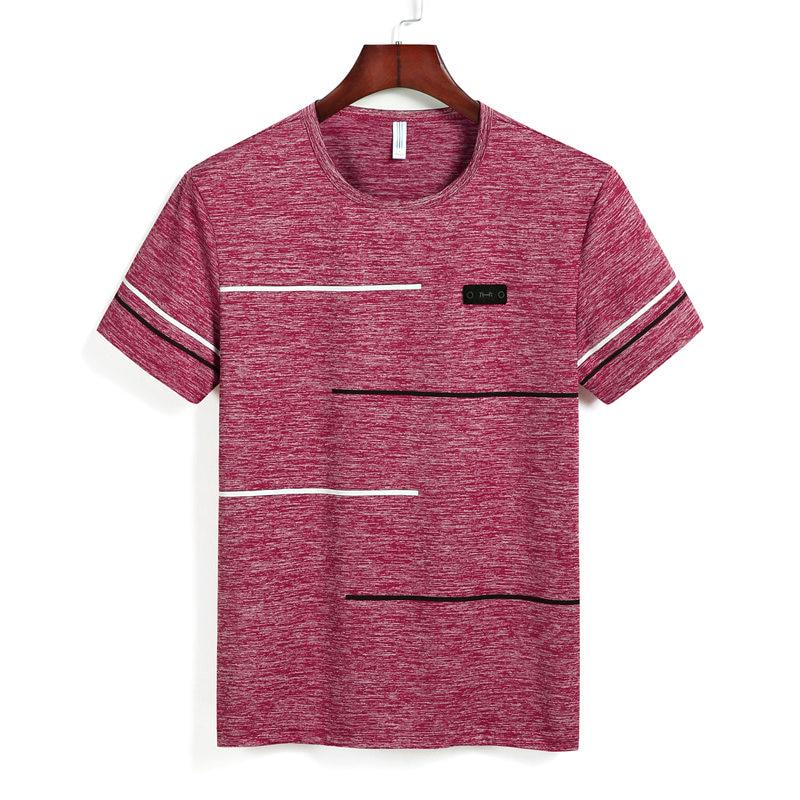 Tooyoo Zomer T-shirts Herenkleding Polyester Plus Size T-shirts Ademende Strip Top Tees met korte mouwen M-9XL 9XL koffie