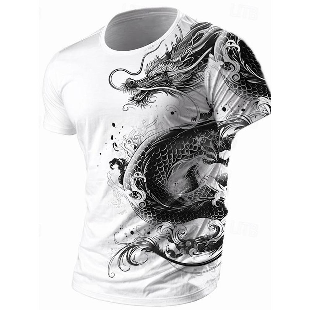 ETST 009 3D Dragon Print Men's T-shirt Summer Daily Casual Men's Street T-shirt Outdoor Sports Short Sleeve Urban Fashion Men's T-shirt 5XL