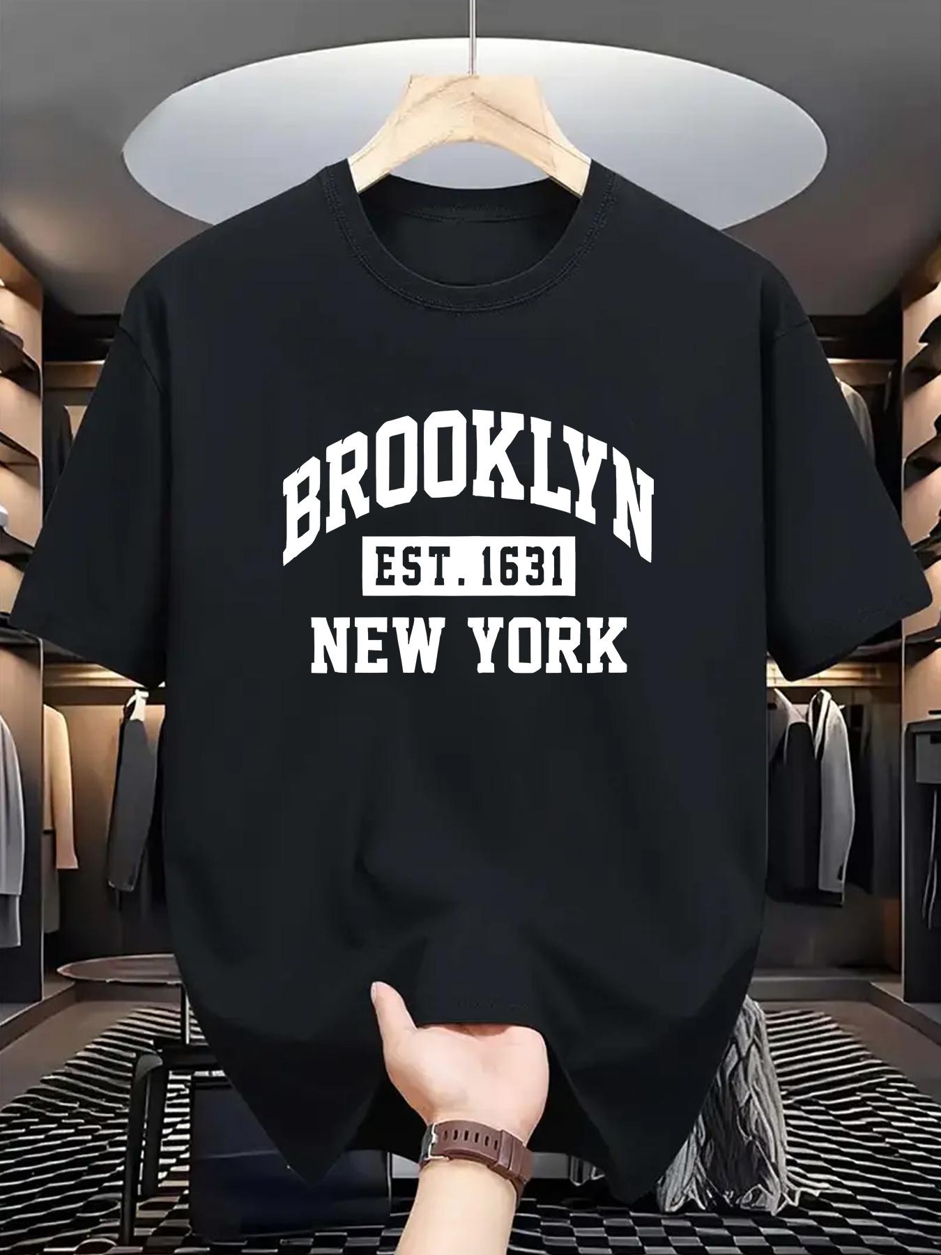 The best product for you Comfortabele Brooklyn-1631 EST. Heren T-shirt - Stretch T-shirt met ronde hals - Buitenactiviteiten in wit met zwarte belettering XXXL beige