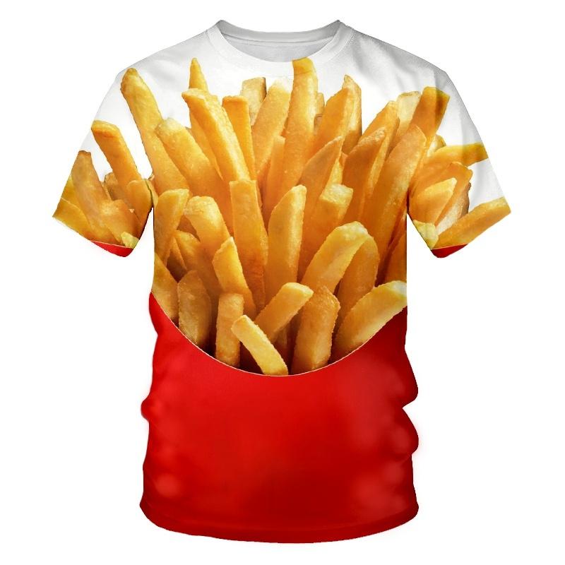 ETST33 Creatieve T-shirts met Voedselpatroon Hamburg Pizza Steak Friet Heren Zomer T-shirts Korte Mouw 3D Geprint Kinderkleding XL