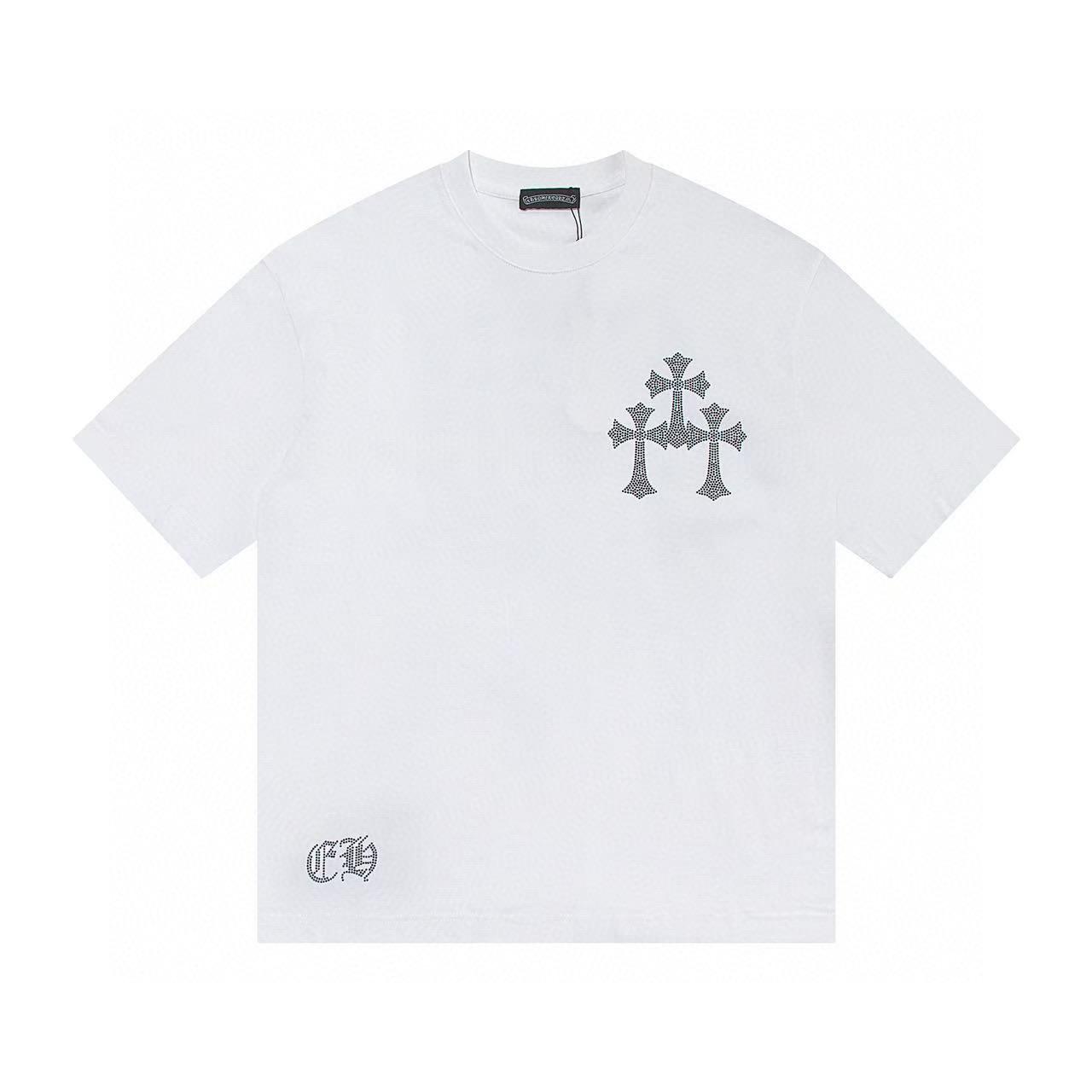 Chrome Hearts W358  2025 Zomer Nieuw Hoge Kwaliteit Katoen Ronde Hals Losse Grote Maat Heren- en Dames T-shirt Koppel T-shirt L zwart