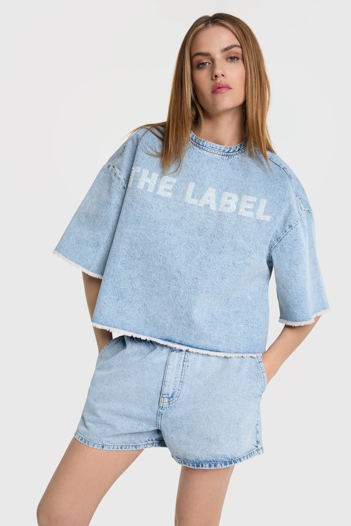 Alix The Label 2506905182 ladies woven flowy denim top
