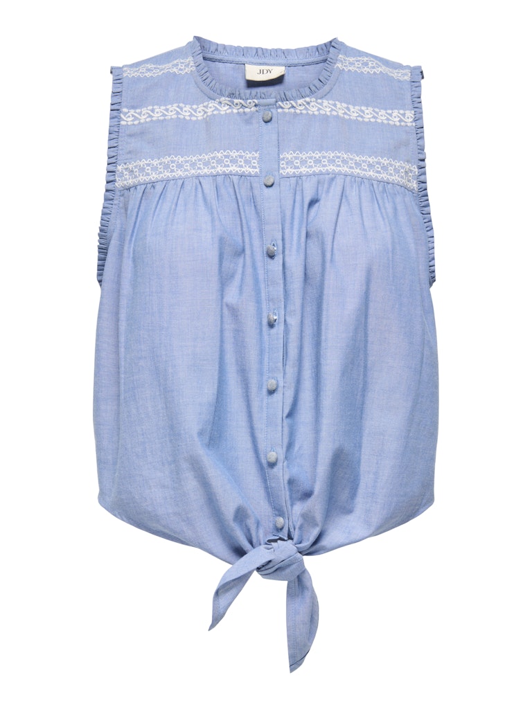 Jacqueline de Yong Jdybella sl emb knot shirt wvn exp blue denim