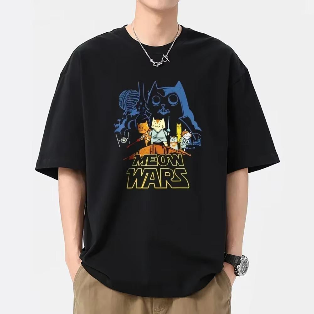 The best product for you Kat Grappig Miauw Oorlogen T-Shirt Heren100% Katoen Cool T-Shirt Hip Hop Tops Tees Harajuku Grafisch Bedrukt Oversized Esthetische T-shirts L