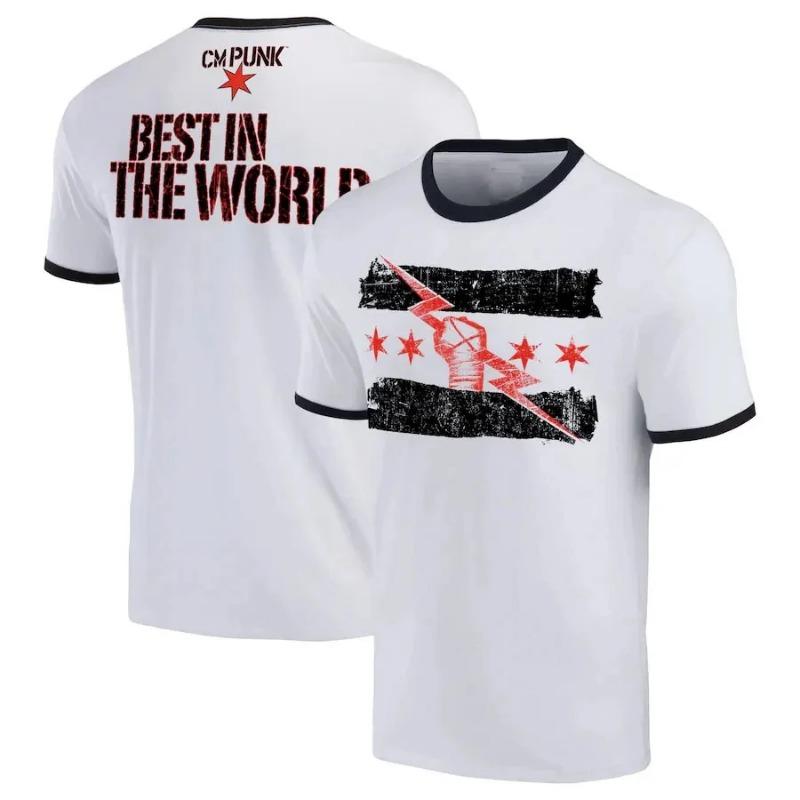 ETST28 2024 Zomer Nieuwe Heren T-shirts 3D Geprint Korte Mouw Worstelaar Cm Punk Ronde Hals T-shirt Straat Sport Casual Oversized Tops L