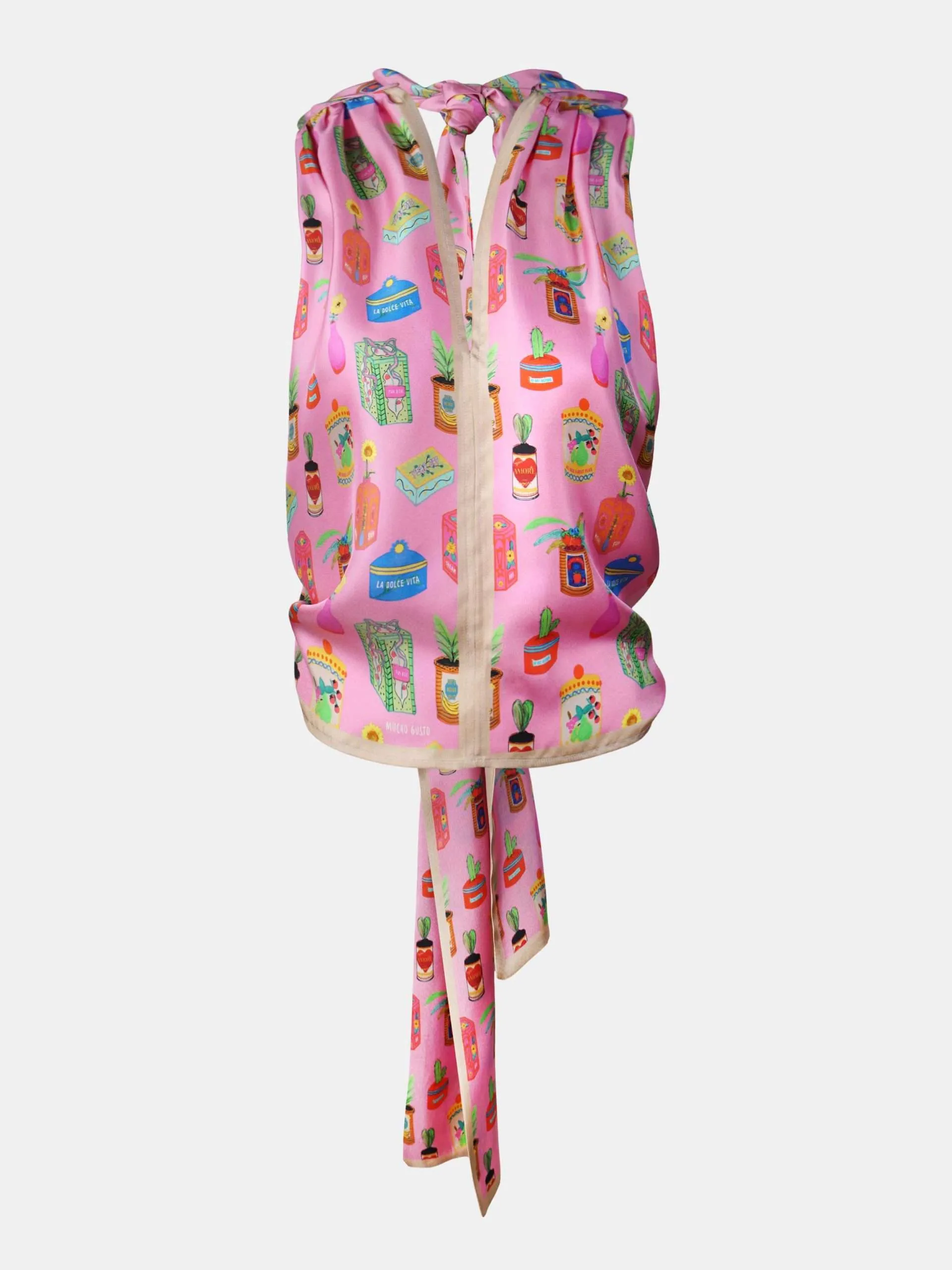 Mucho Gusto  top teramo plant patches print