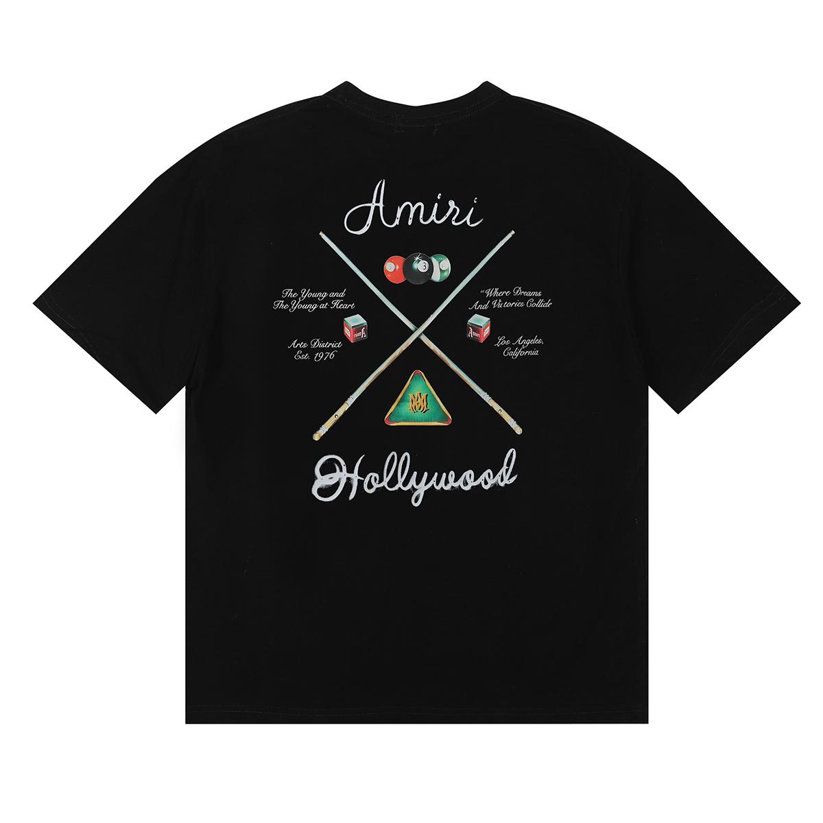 Amiri 989  2025 Zomer Nieuw Heren- en Dames Los Katoen van Hoge Kwaliteit Plus Size T-shirt Koppel T-shirt Snooker Slock print XL
