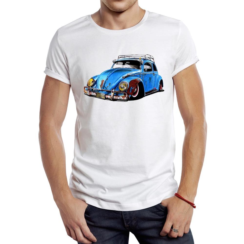 The best product for you Vintage Roestige Auto Heren T-shirt Casual Heren Tops Hipster Retro Blauw Klassieke Auto Bedrukt T-shirt L