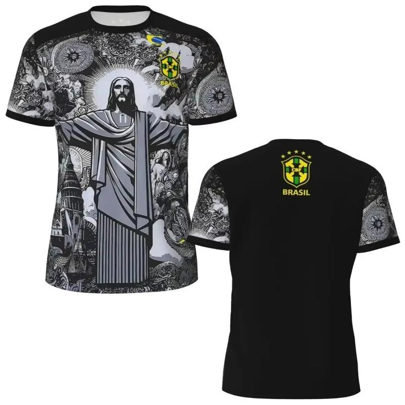 Zengyanqin02 Voetbal Trainings T-shirt Speciale Editie Braziliaanse Christus de Verlosser Voetbal T-shirt Sneldrogend Ademend Sport Korte Mouw Kind/Volwassene S