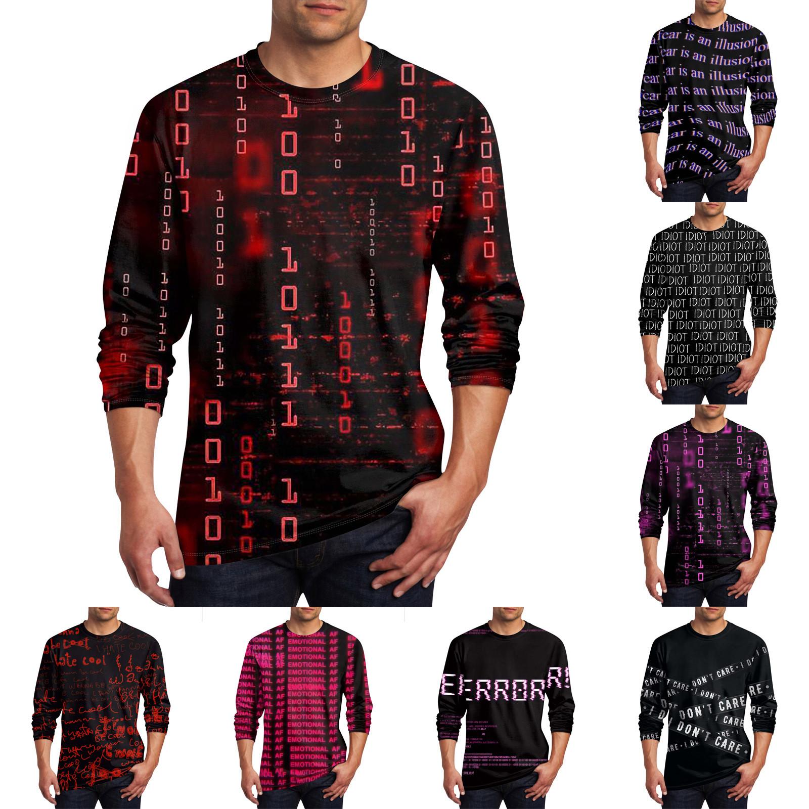Wahaha123 Heren T-shirt O-hals Kleding Kleding Buiten Lange Mouw Print Modeontwerper Vintage L rood
