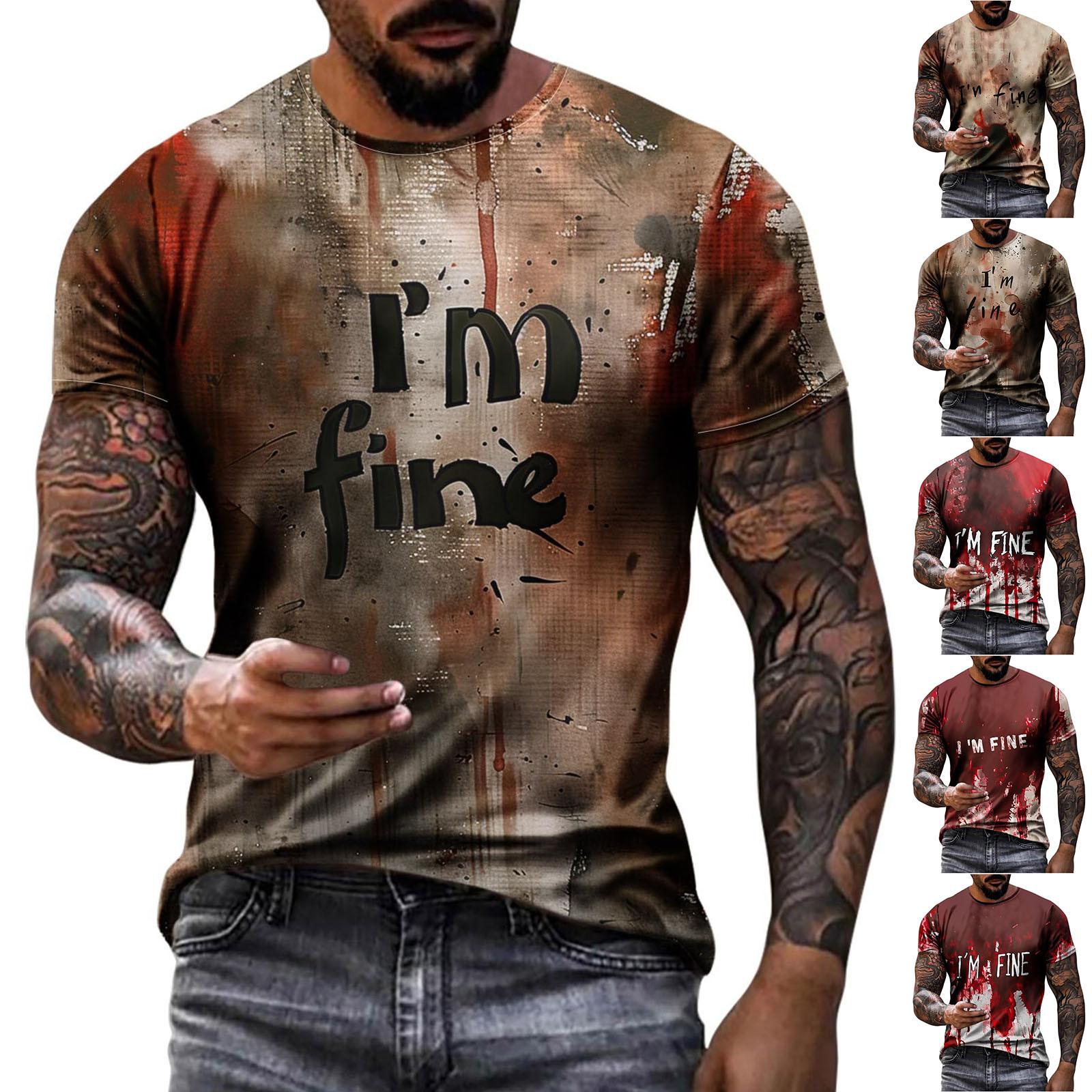 Wahaha123 Herenmode Korte Mouw Ronde Hals Halloween Bedrukt Casual Shirt Top L wijn