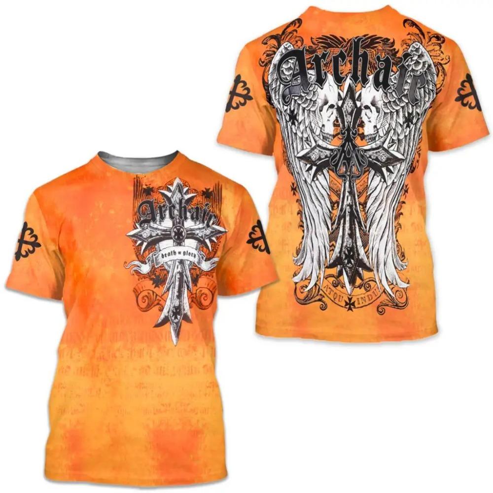 ETST42 Archaïsch Door Affliction Colisson Heren T-shirt Vintage 3D Grafische Print T-shirt Korte Mouw Tee Streetwear Oversized Kleding Top M