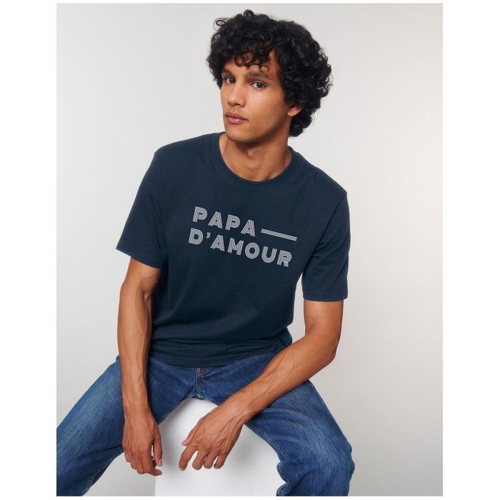MANI TEXTILE Ma Petite Tribu - T-shirt homme  papa d'amour  Bleu S