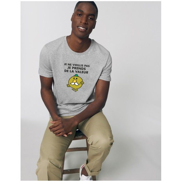 MANI TEXTILE T-shirt - Monsieur Madame - Je Ne Vieillis Pas Je Prends De La Valeur - 100% Coton Bio - Manches Courtes - Gris