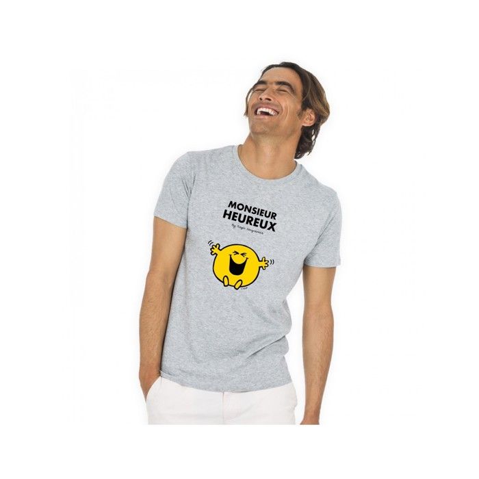 MANI TEXTILE T-shirt homme - Monsieur Madame - Monsieur heureux - Gris - Coton Bio - Manches courtes