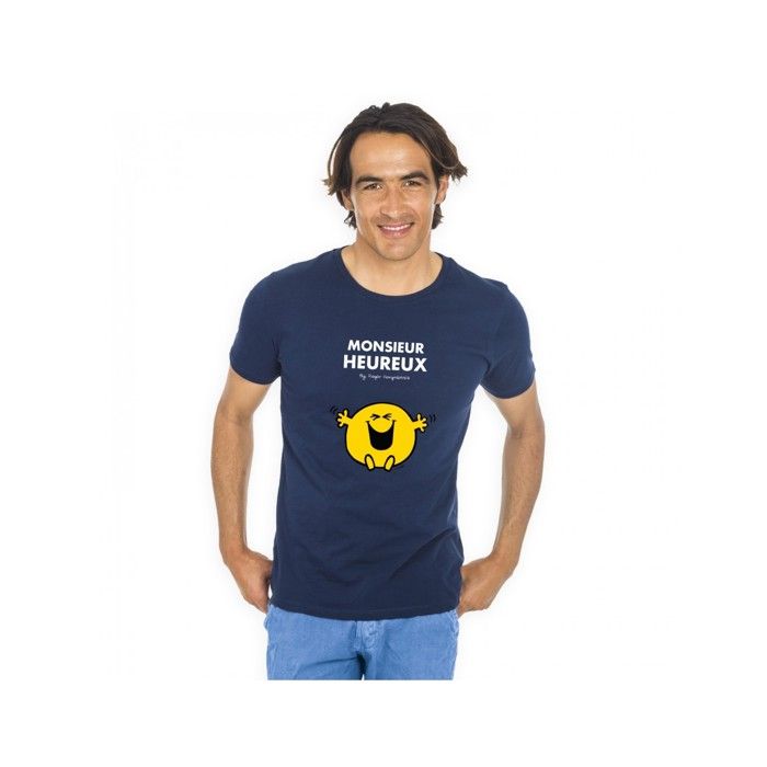 MANI TEXTILE Monsieur Madame - T-shirt homme  Monsieur heureux  Bleu L
