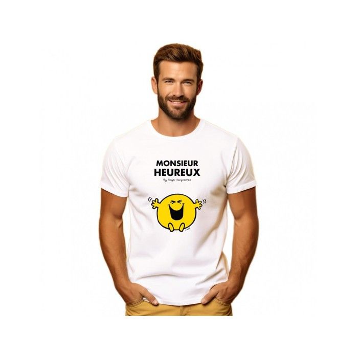 MANI TEXTILE Monsieur Madame - T-shirt homme  Monsieur heureux  Blanc XXL
