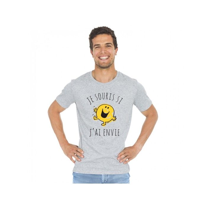 MANI TEXTILE Monsieur Madame - T-shirt homme  je souris si j'ai envie  Gris L