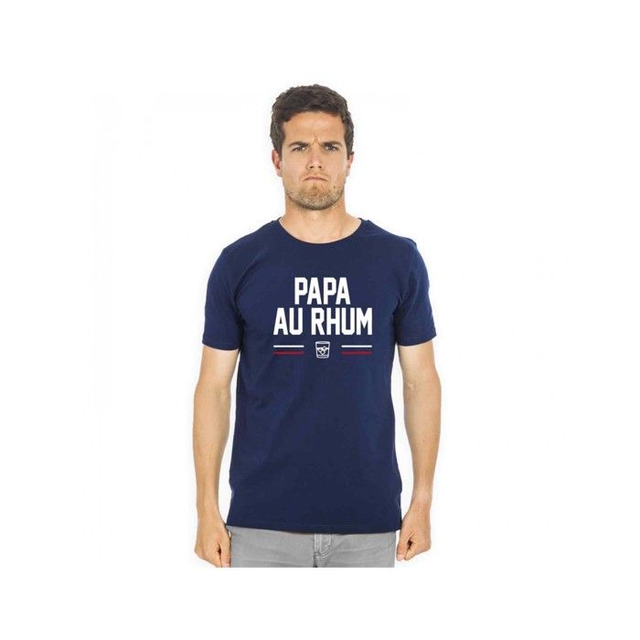 MANI TEXTILE T-shirt homme - Ma Petite Tribu - Papa au Rhum - 100% coton bio - Manches courtes - Bleu