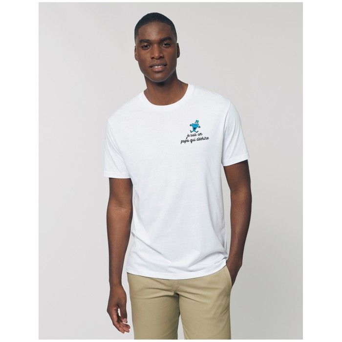 MANI TEXTILE T-shirt - Monsieur Madame - Je Suis Un Papa Qui Déchire - 100% Coton Bio - Manches Courtes - Blanc