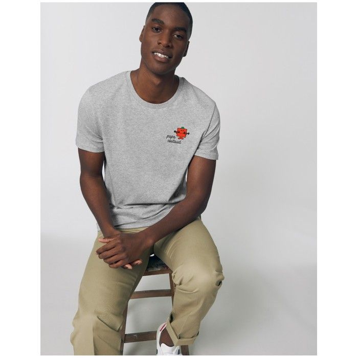 MANI TEXTILE T-shirt - Monsieur Madame - Papa Costaud Coeur - Gris - Coton Bio - Manches Courtes