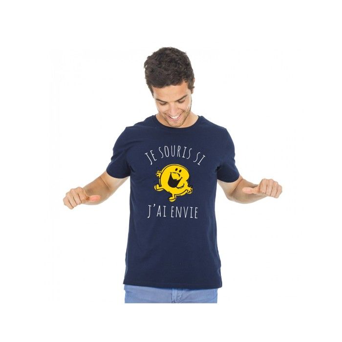 MANI TEXTILE Monsieur Madame - T-shirt homme  je souris si j'ai envie  Bleu S