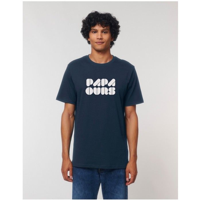 MANI TEXTILE Ma Petite Tribu - T-shirt homme  papa ours  Bleu L