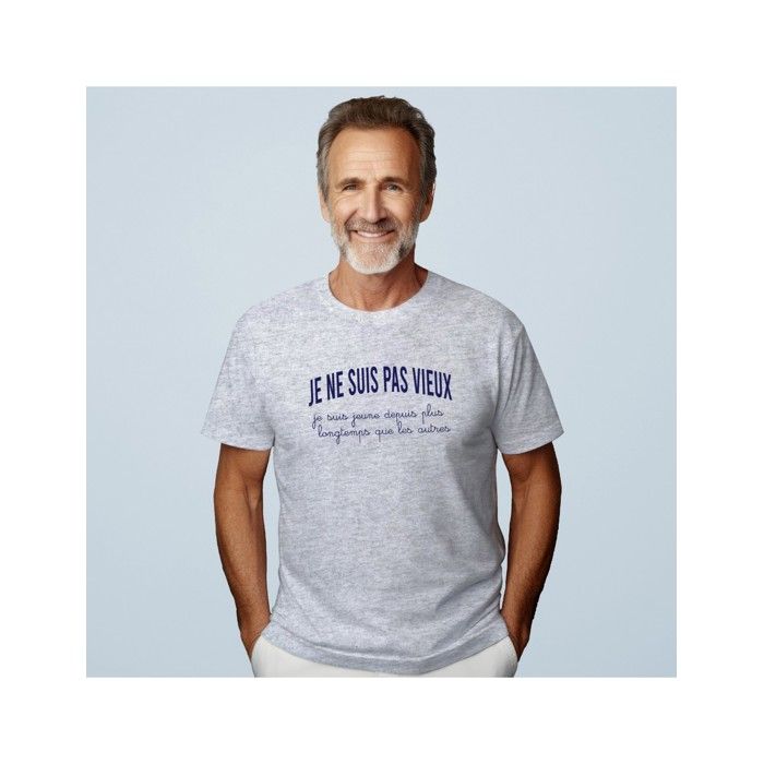 MANI TEXTILE We Are Family - TSHIRT HOMME JE NE SUIS PAS VIEUX, JE SUIS JEUNE DEPUIS PLUS LONGTEMPS QUE LES AUTRES GRIS CHINE M