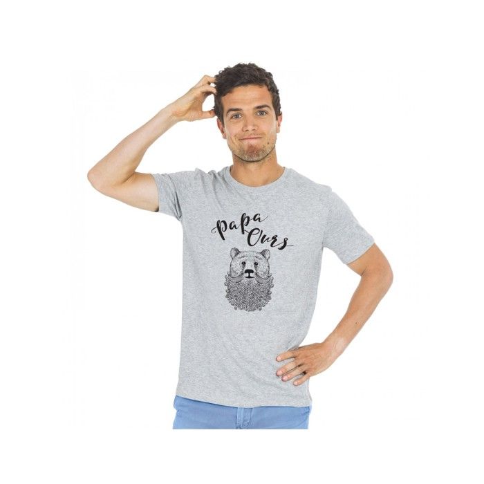MANI TEXTILE We Are Family - TSHIRT HOMME PAPA OURS GRIS CHINE S