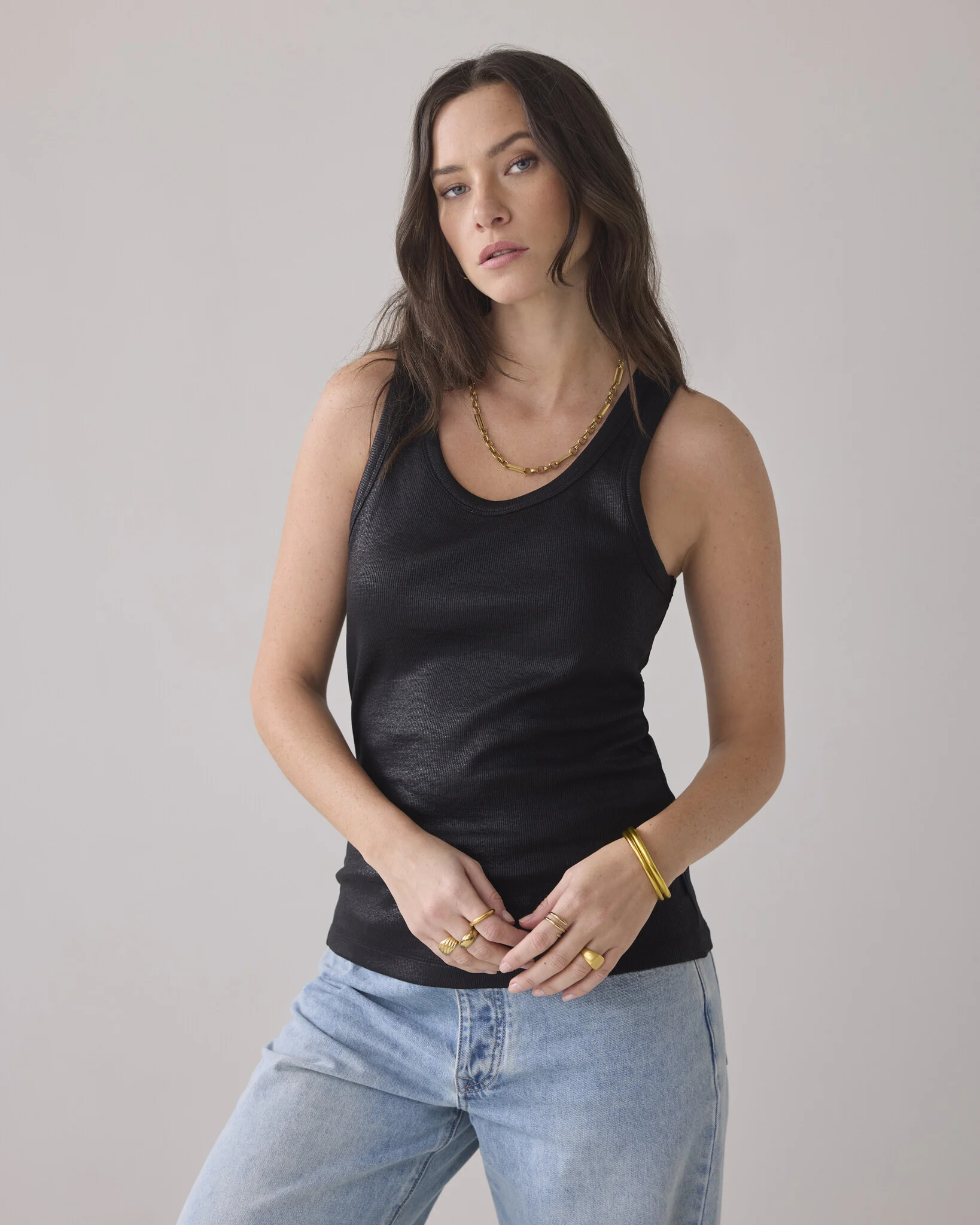 Summum Lisbon-5138 990 rib tanktop cotton rib (3s4873) black