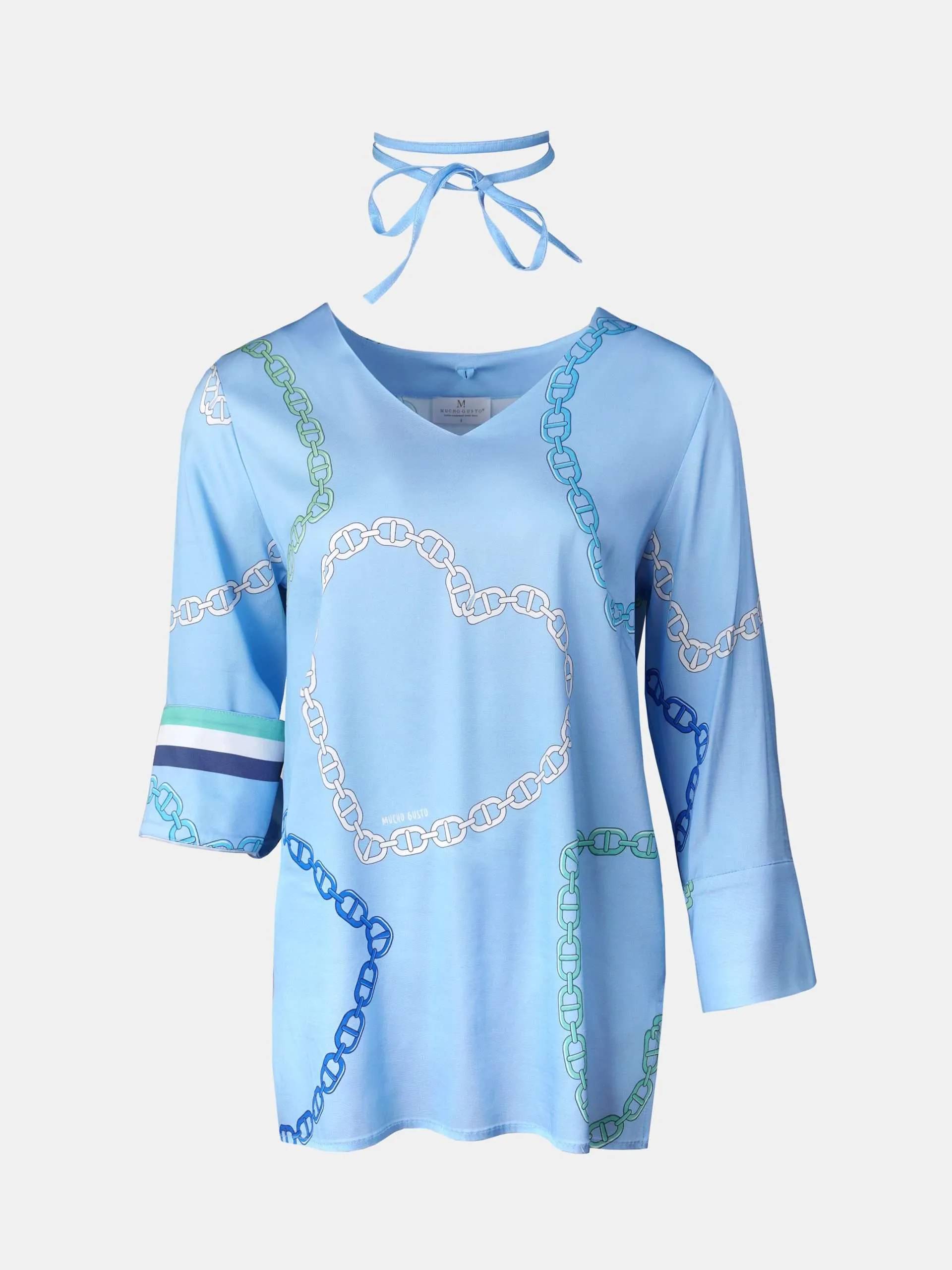 Mucho Gusto  blouse maldives blauw ketting hartjesprint