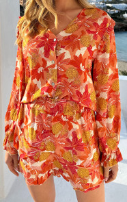 Jurkjes Blouse Met Details Djedi Flower Oranje