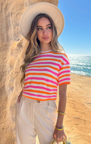 Jurkjes Oversized Gestreepte T-Shirt Lila