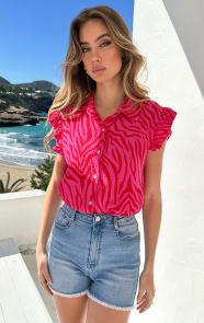 Jurkjes Ruffle Top Zebra Print Fuchsia