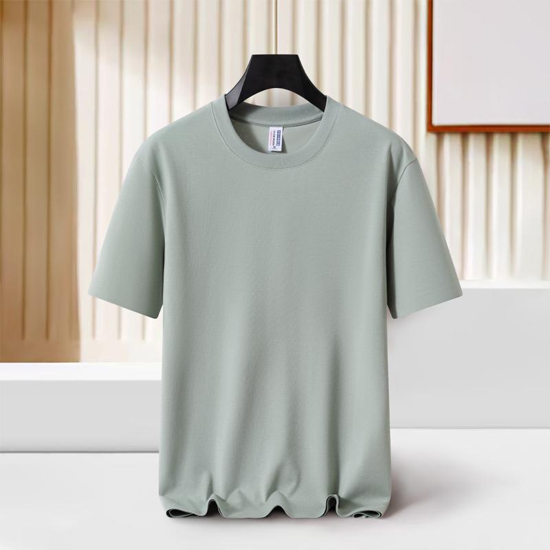 Zirunking Liquid Ammonia Double-sided Mercerized Cotton Leisure Round Neck Short Sleeve T-shirt Slim Solid Color Tees YEAN 3XL