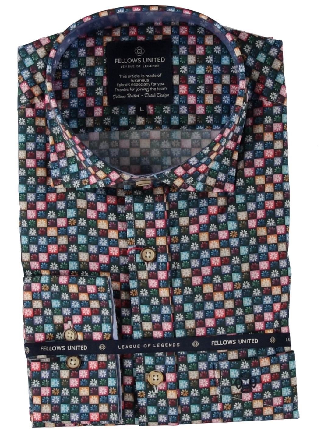 Fellows United Korte Mouw Overhemd Mini Flower Stretch Multicolor 
